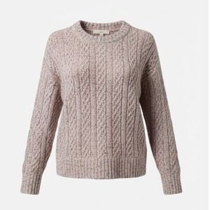 Loft Womens Medium Cable Sweater Lavender Grey Multicolor Wool Blend Flecked